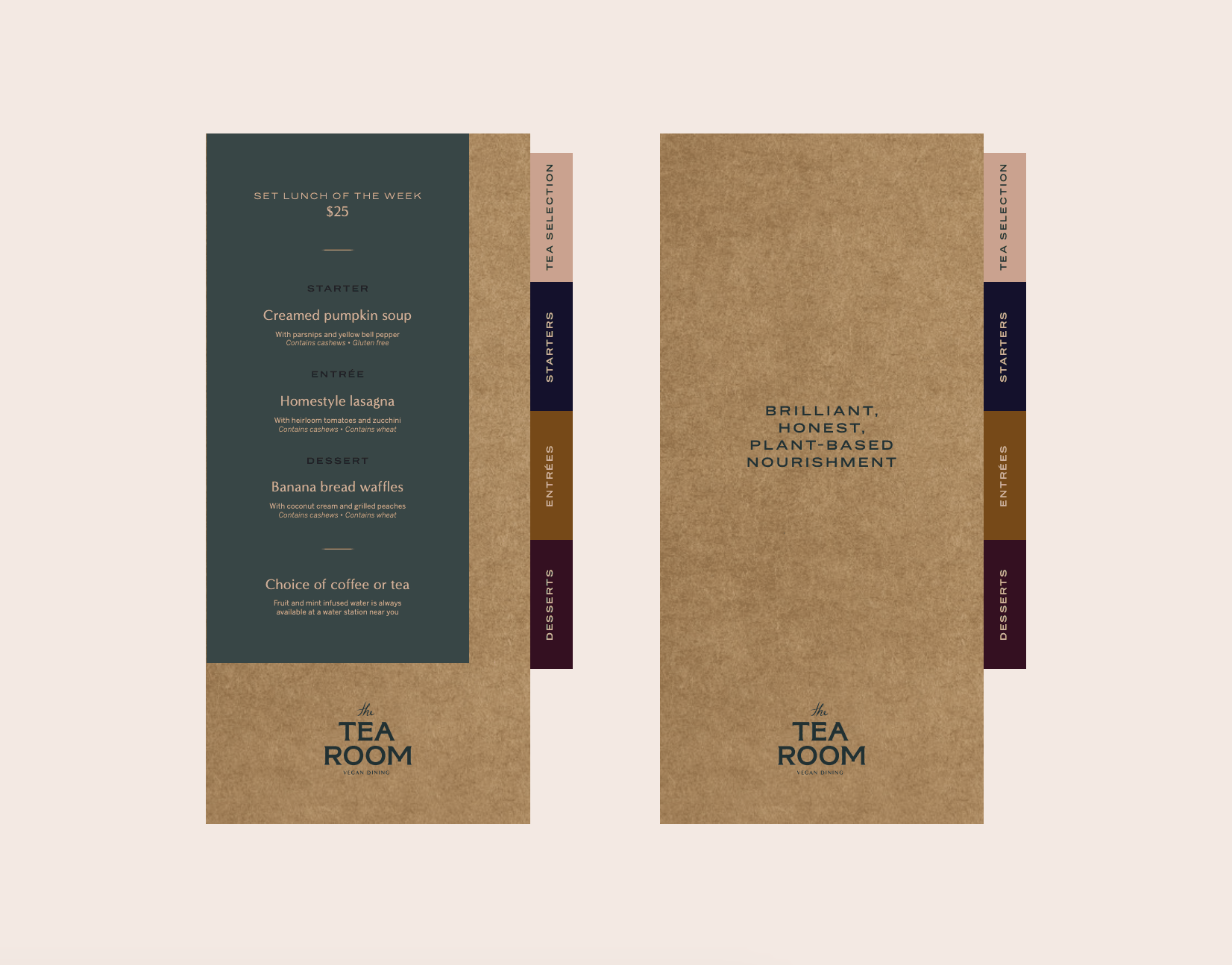 The Tea Room menu, with colour-coded section tabs.