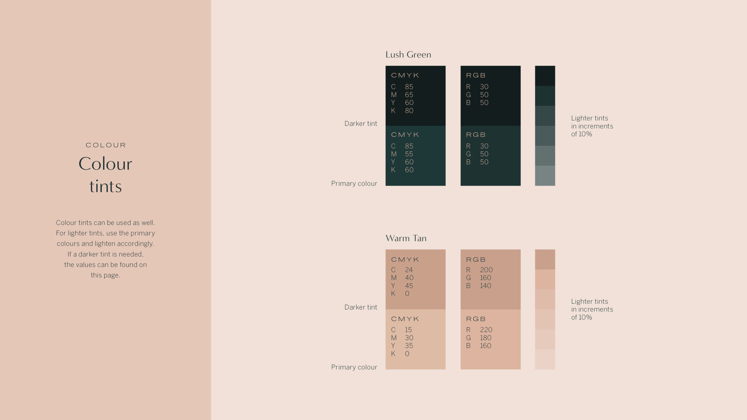 Primary colours and their tints.