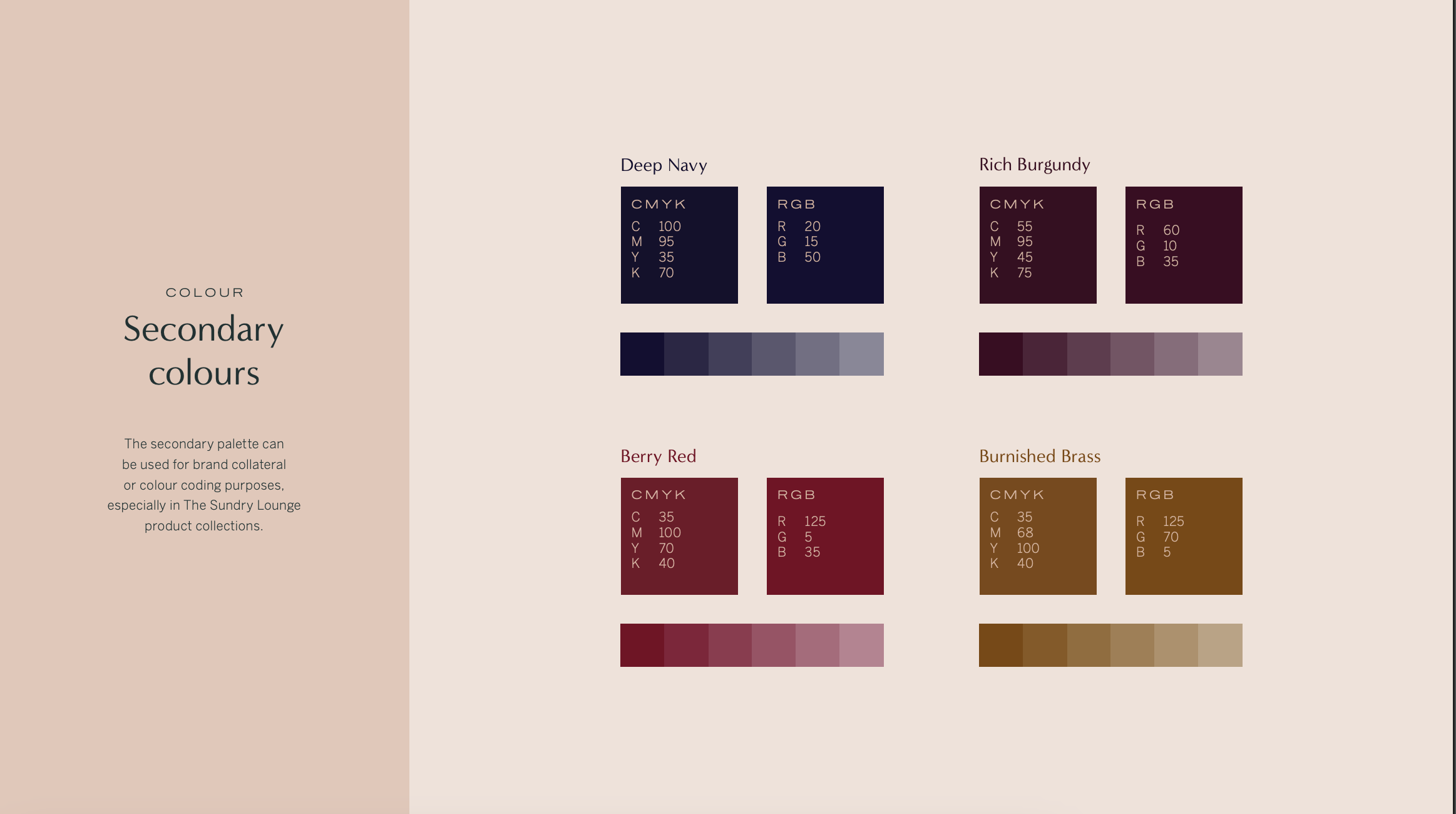 Secondary colours for brand collateral and product categories.