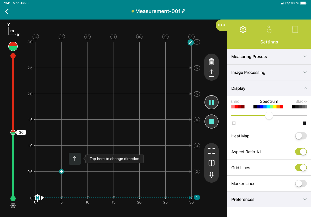 Area-scan setup asks users to define the spacing between scan lines.