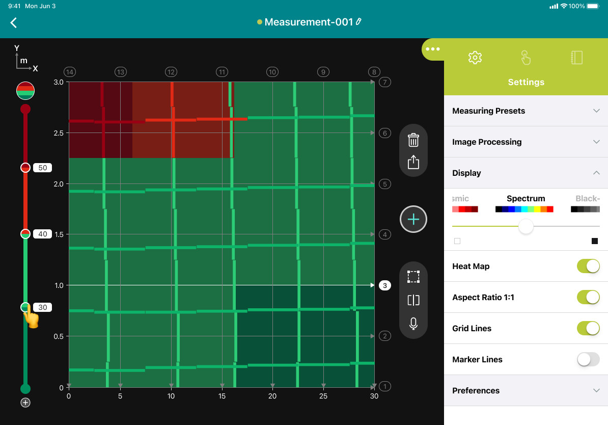 Thresholds and a heat map help reveal variations in concrete cover across a scanned surface.