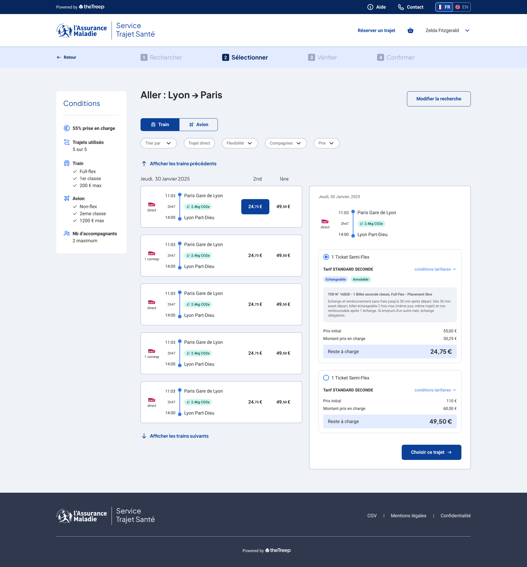 Train results and fare selection